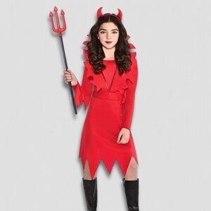 NIB Devious Devil Girls Costume Set Dress/Collar/Headband Red 4-6
